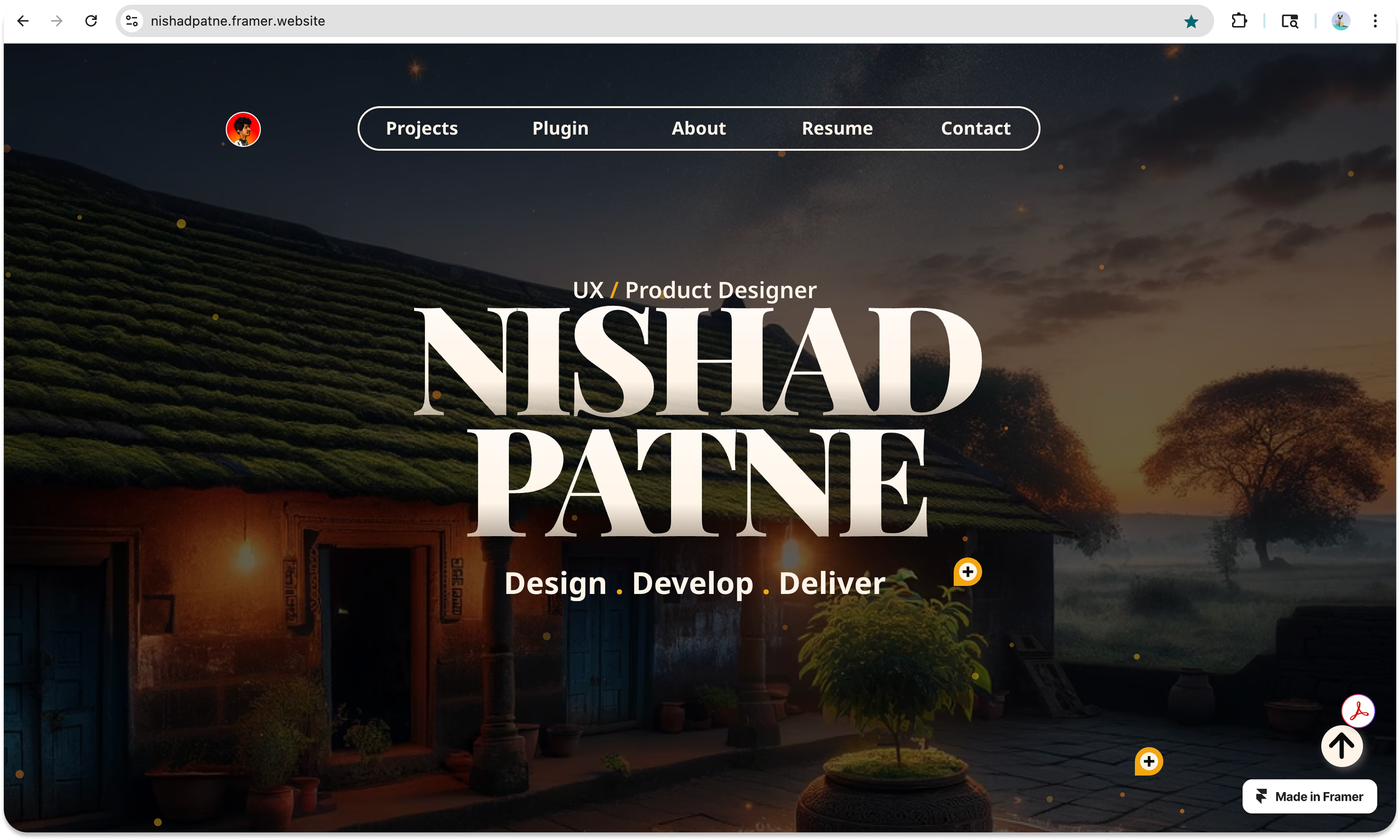 Maximalist style portfolio, made on framer.