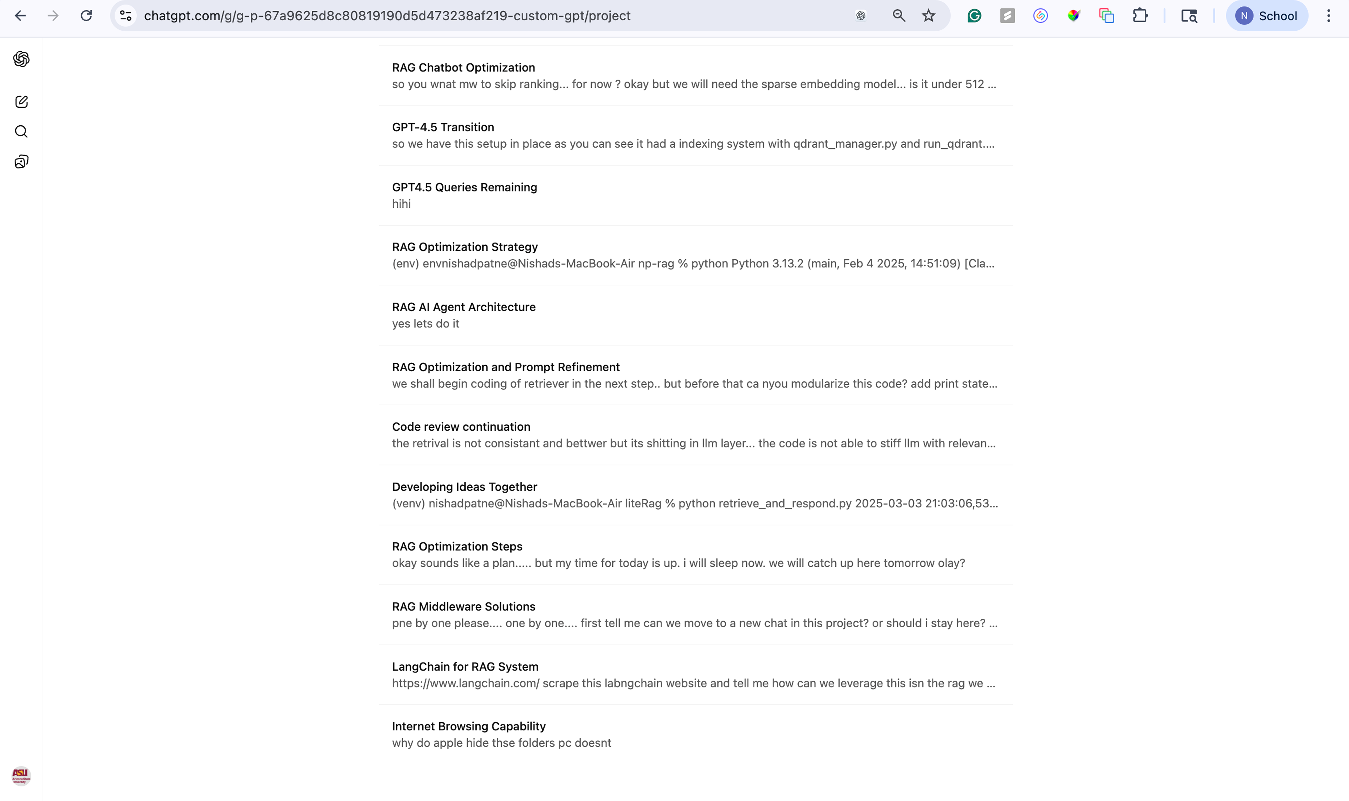 Following the learning curve, My chat history for this project.