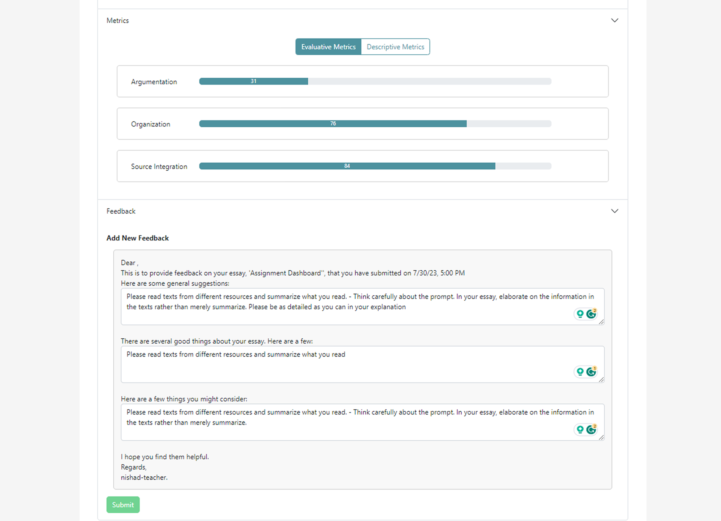 Legacy Feedback System